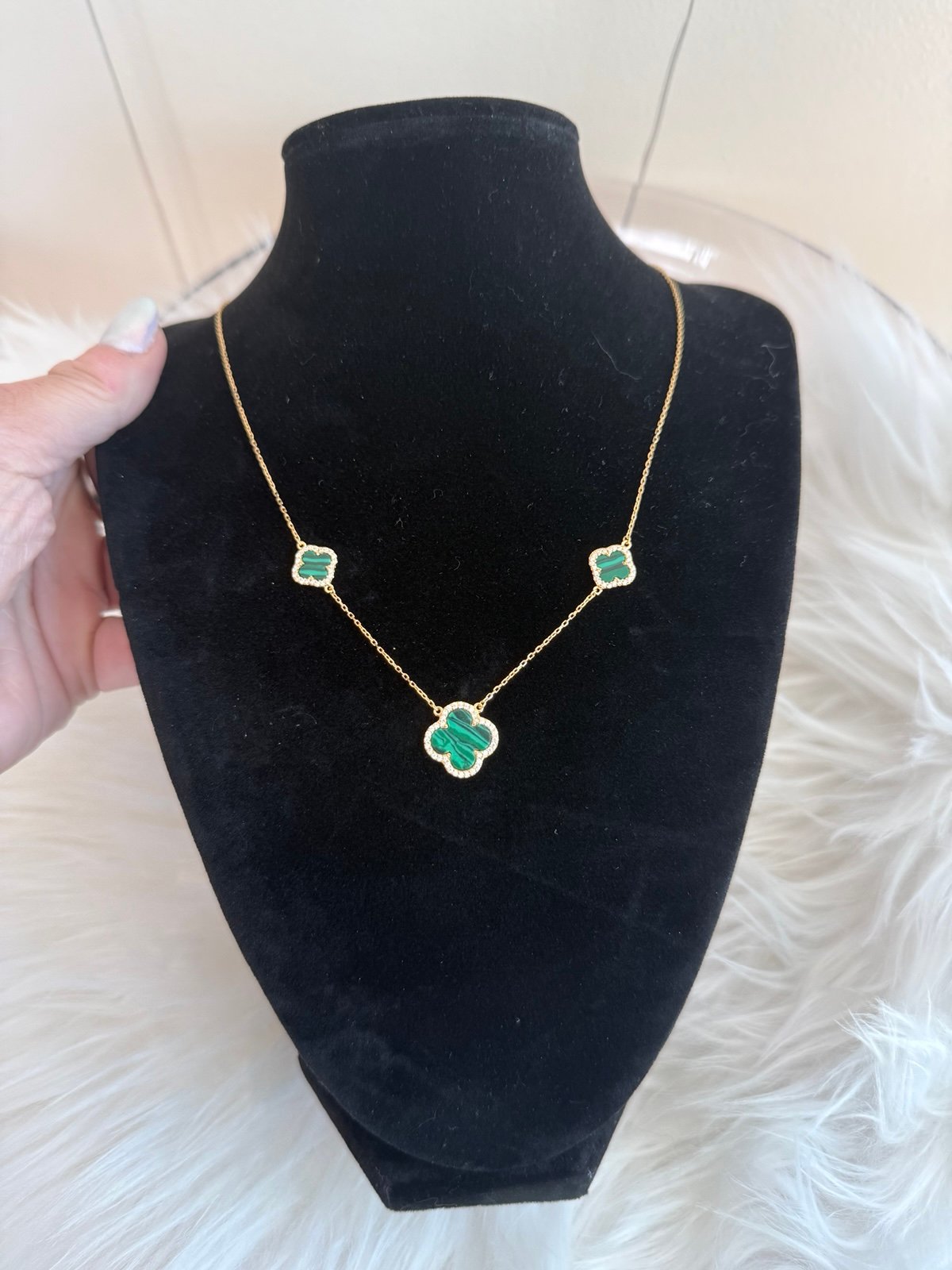 NWT Rachel Zoe Gold and Green Clover Necklace