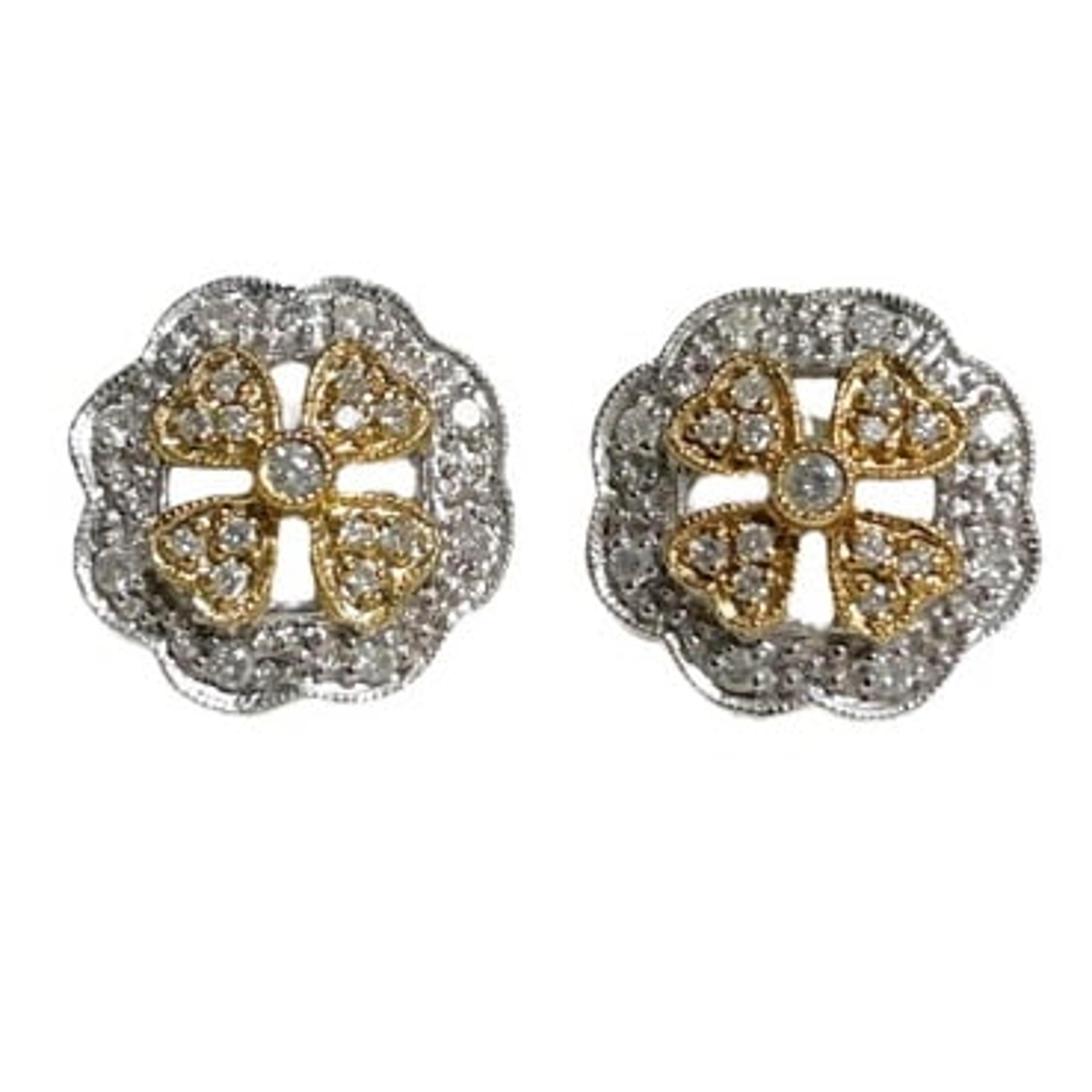 Vintage 14k white yellow gold floral cluster four leaf clover stud earrings 3g