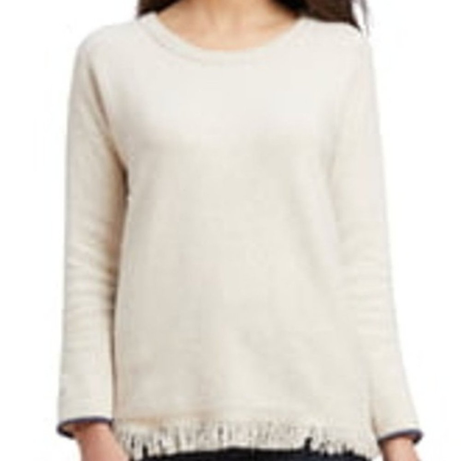 Nic+zoe East Fringe Hem Long Sleeves Pullover Sweater Neutral Petite Medium NEW