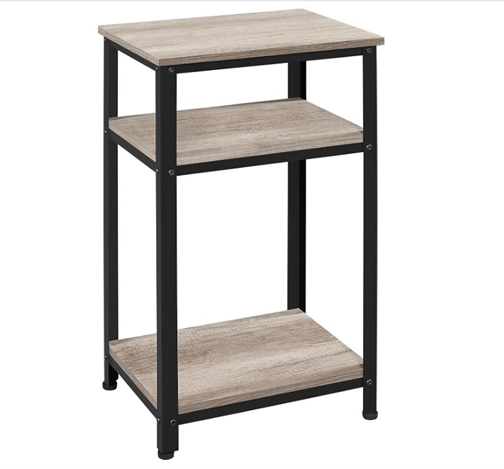 Tall End Table, 30 in Industrial Side Table with Strong Wooden Shelves