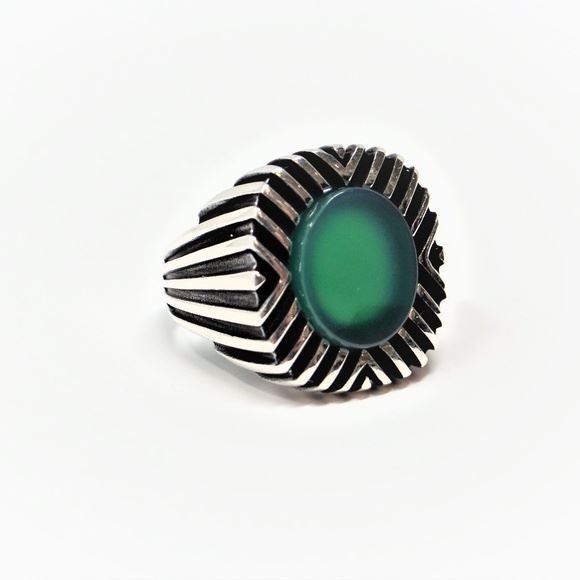 925 Sterling Silver Green Agate Men