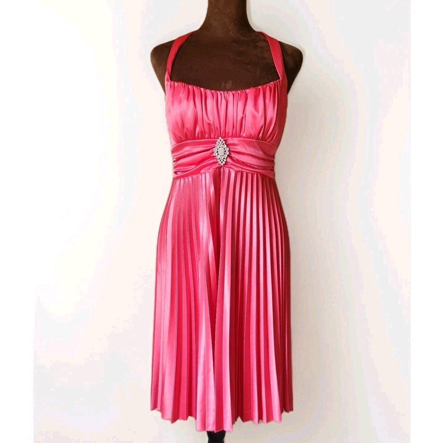 NWT Speechless Dress Y2K Pleated Coral Gems Halter Party Formal Size Medium