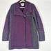 Aran Crafts Merino Wool Cable Knit Cardigan Size Medium Purple One Button FLAW