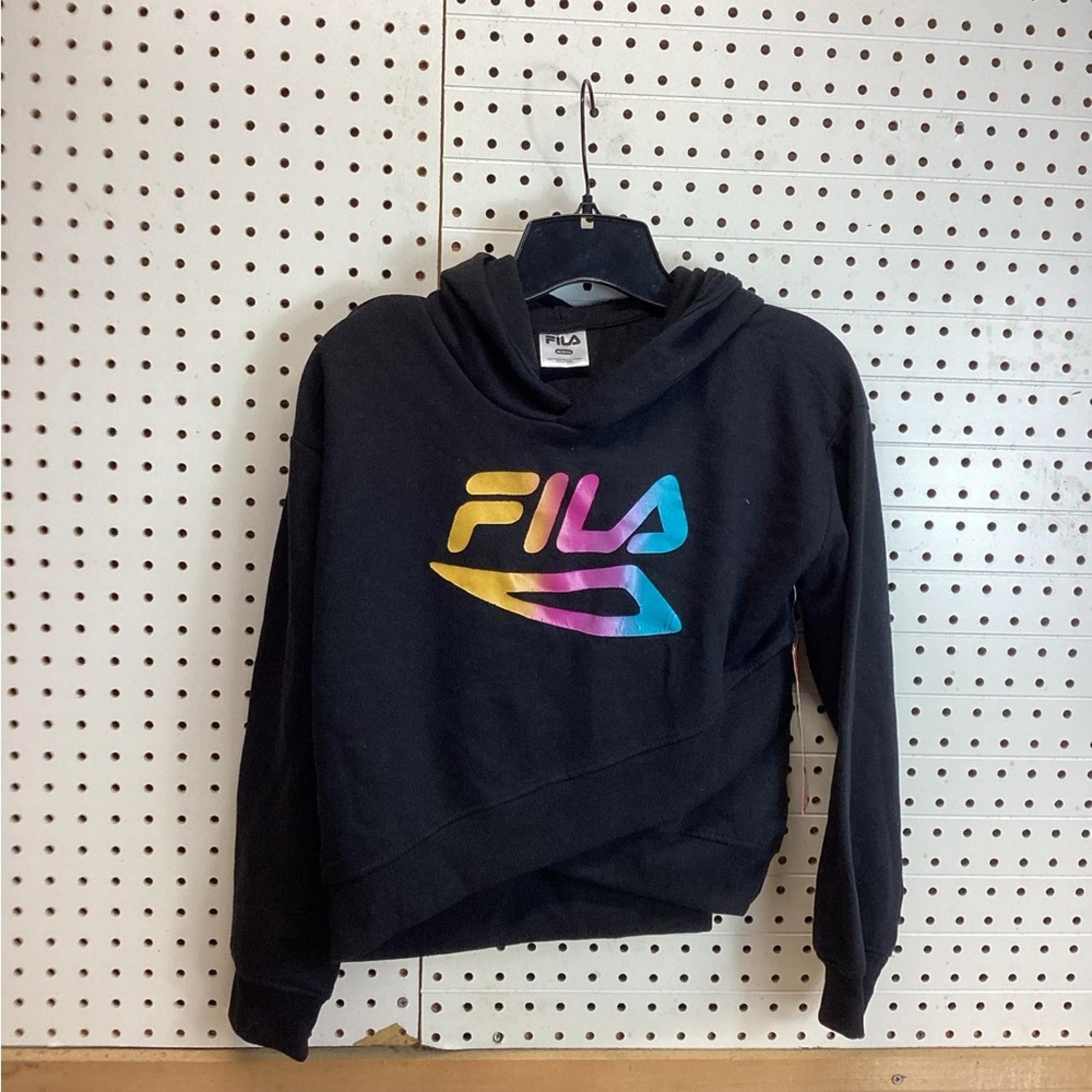 Fila Sweatshirt Black Neon Logo Hoodie Long Sleeve Pull Over  M