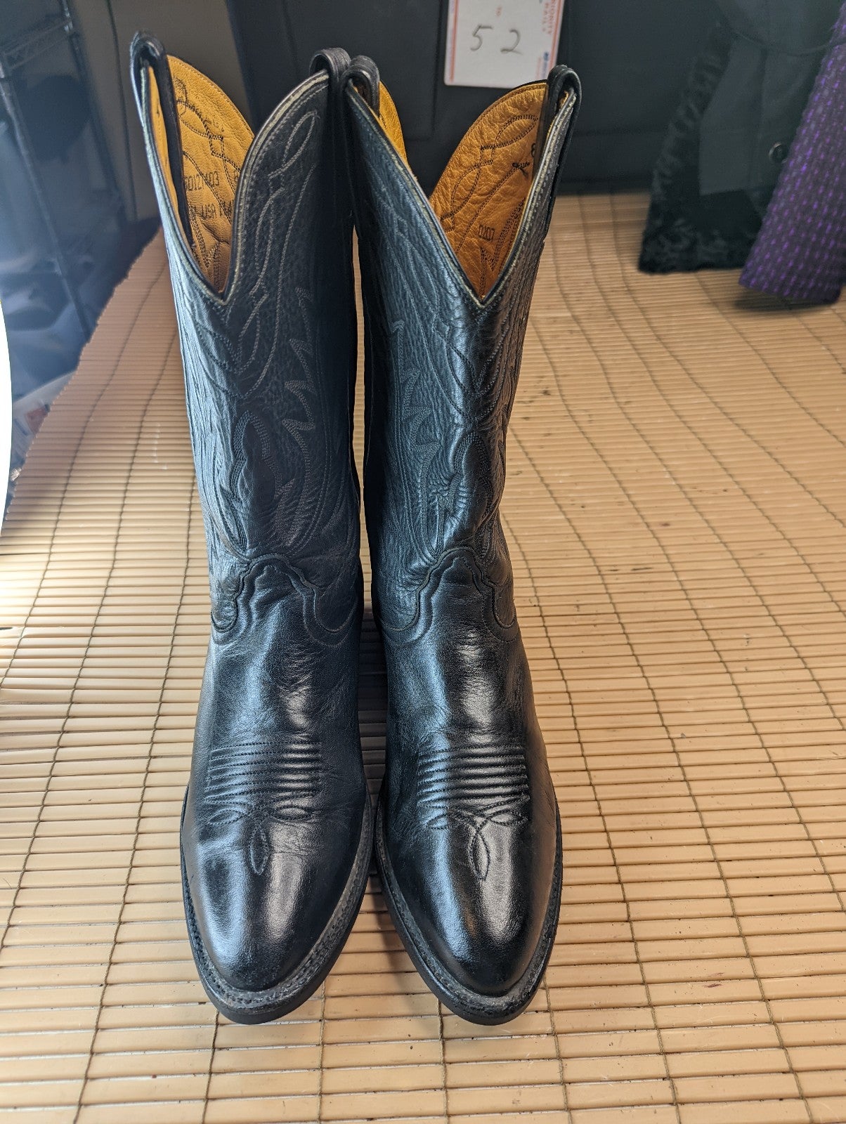 Mens Nocona Black Leather Cowboy Western Rancher Pull On Boots Size 8D Vintage