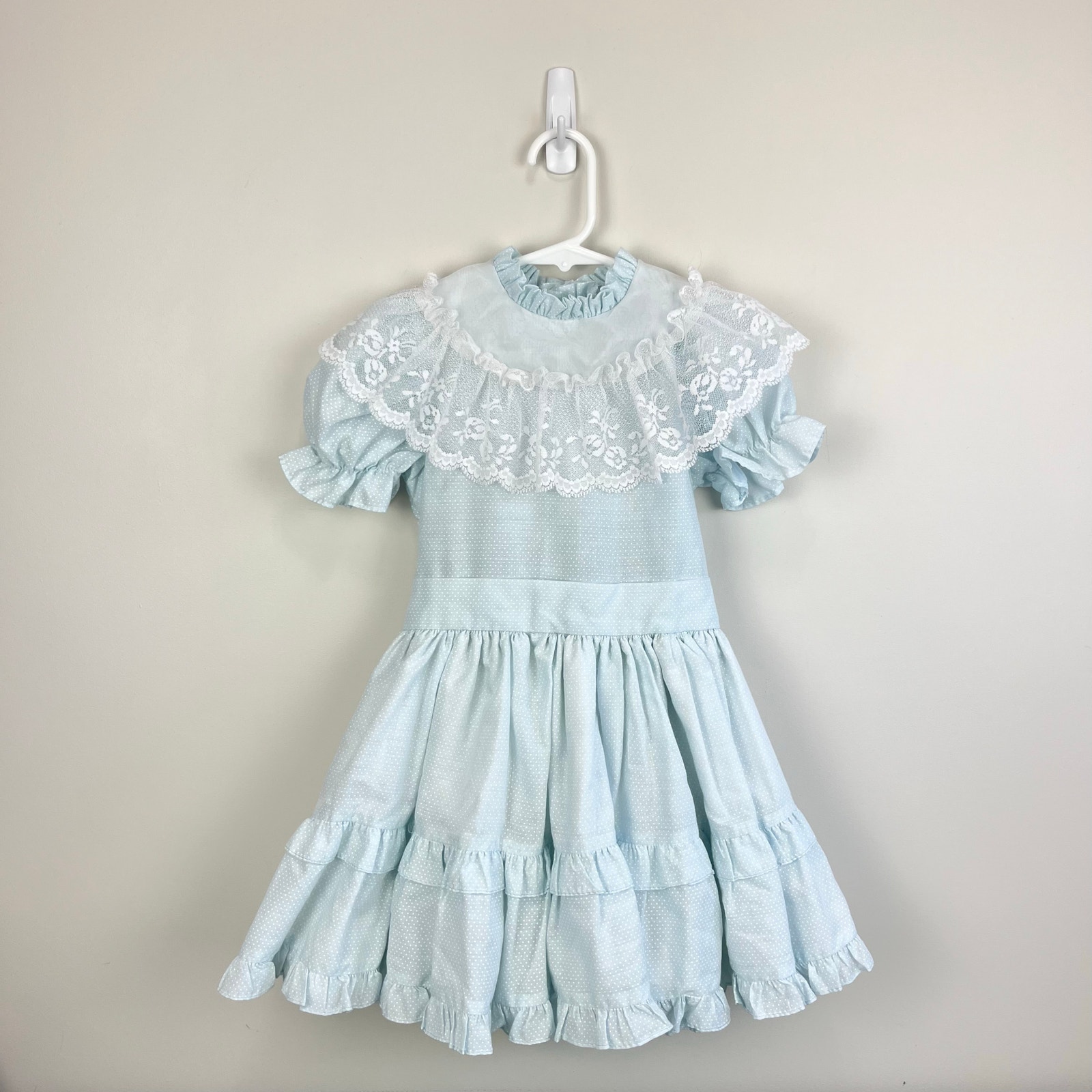 Vintage Jill Lyn Blue Lace Ruffle Dot Party Dress 6 USA