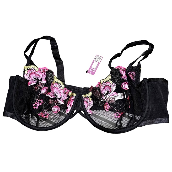 Womens 42G Black & Pink Lace Underwire Bra