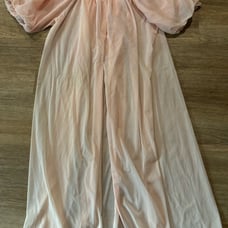 Vtg 50s GMC Sheer Long Peignoir Robe Pink chiffon puff sleeves Large Union Made.