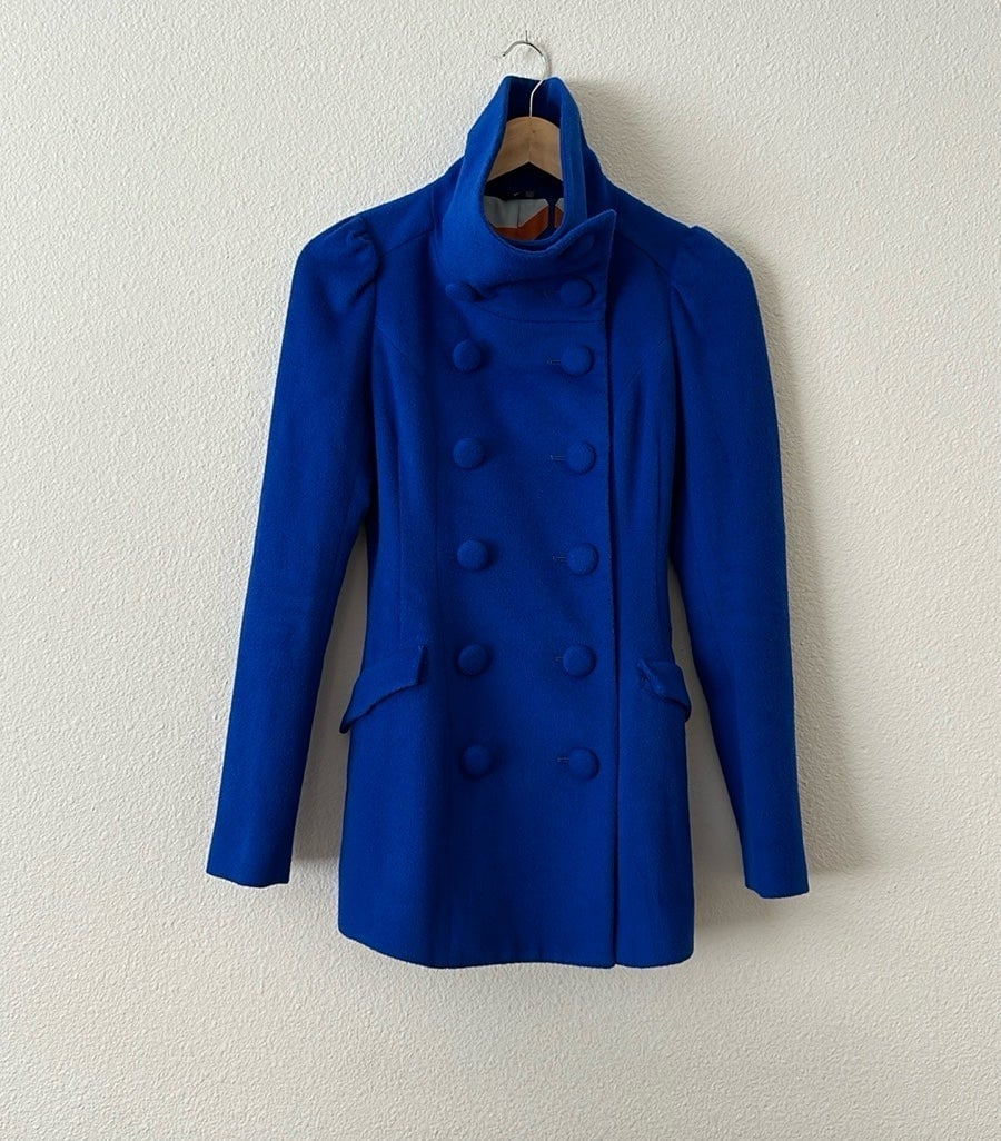 SLY wool coat size small double breasted high collar coat retro