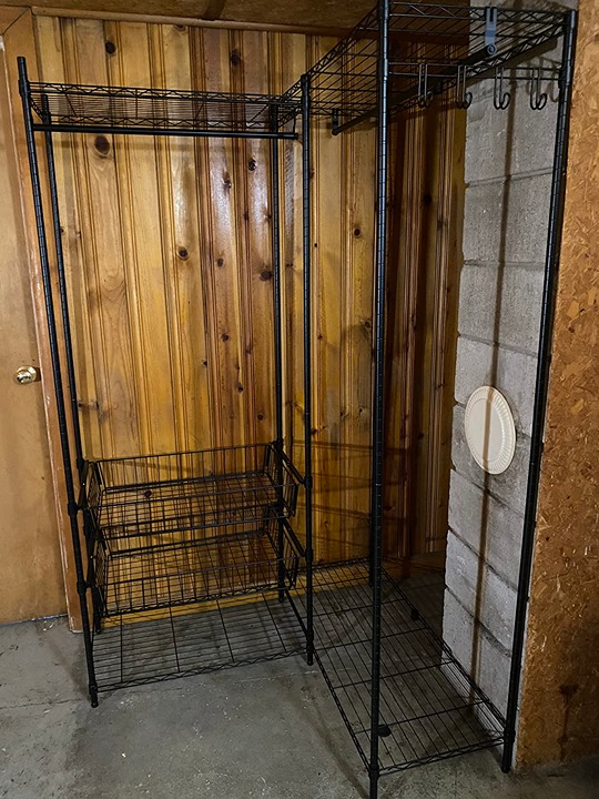 NEW L Shape Heavy Duty Garment Rack with 4 Adjustable Shelves & Slid Baskets