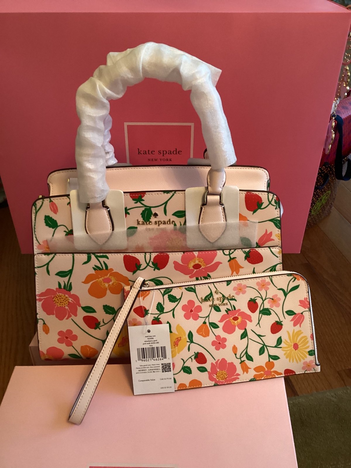 ❤️❤️Kate Spade 2 piece Madison Strawberry Garden Printed Medium Satchel, Multi