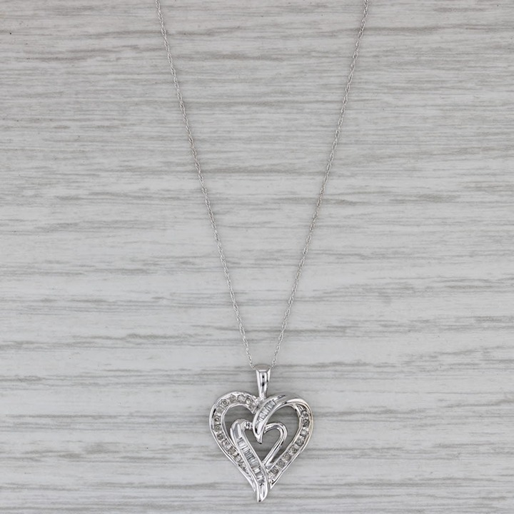 0.18ctw Diamond Open Heart Pendant Necklace 10k White Gold 19