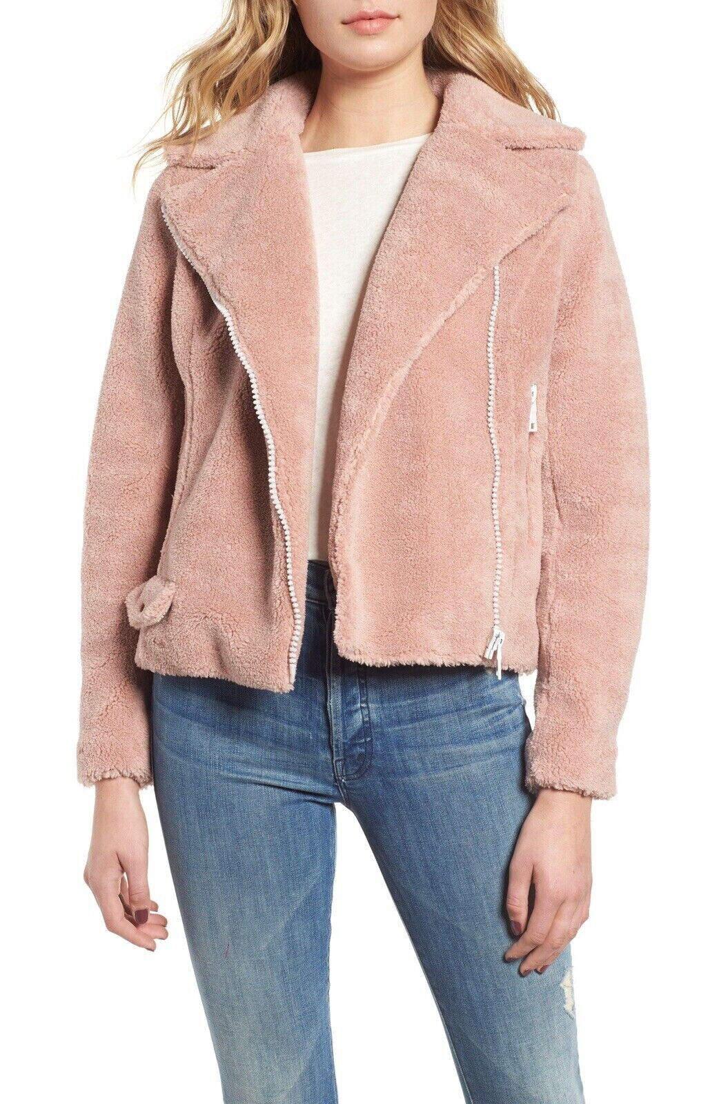 MOTHER Pink Sherpa Mini Pocket Rider Jacket Size Small