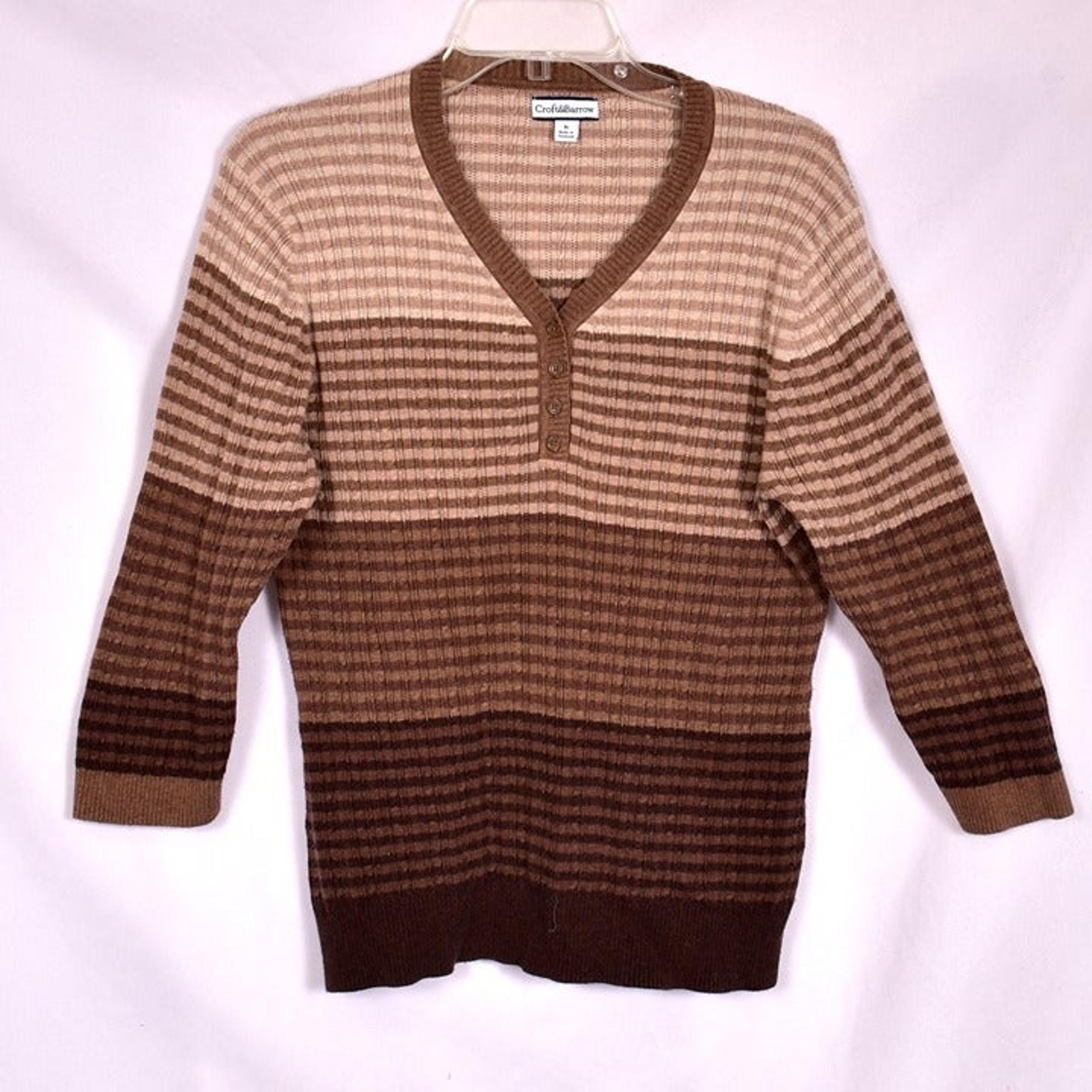 Croft & Barrow Henley Sweater Tan & Brown Striped Size XL