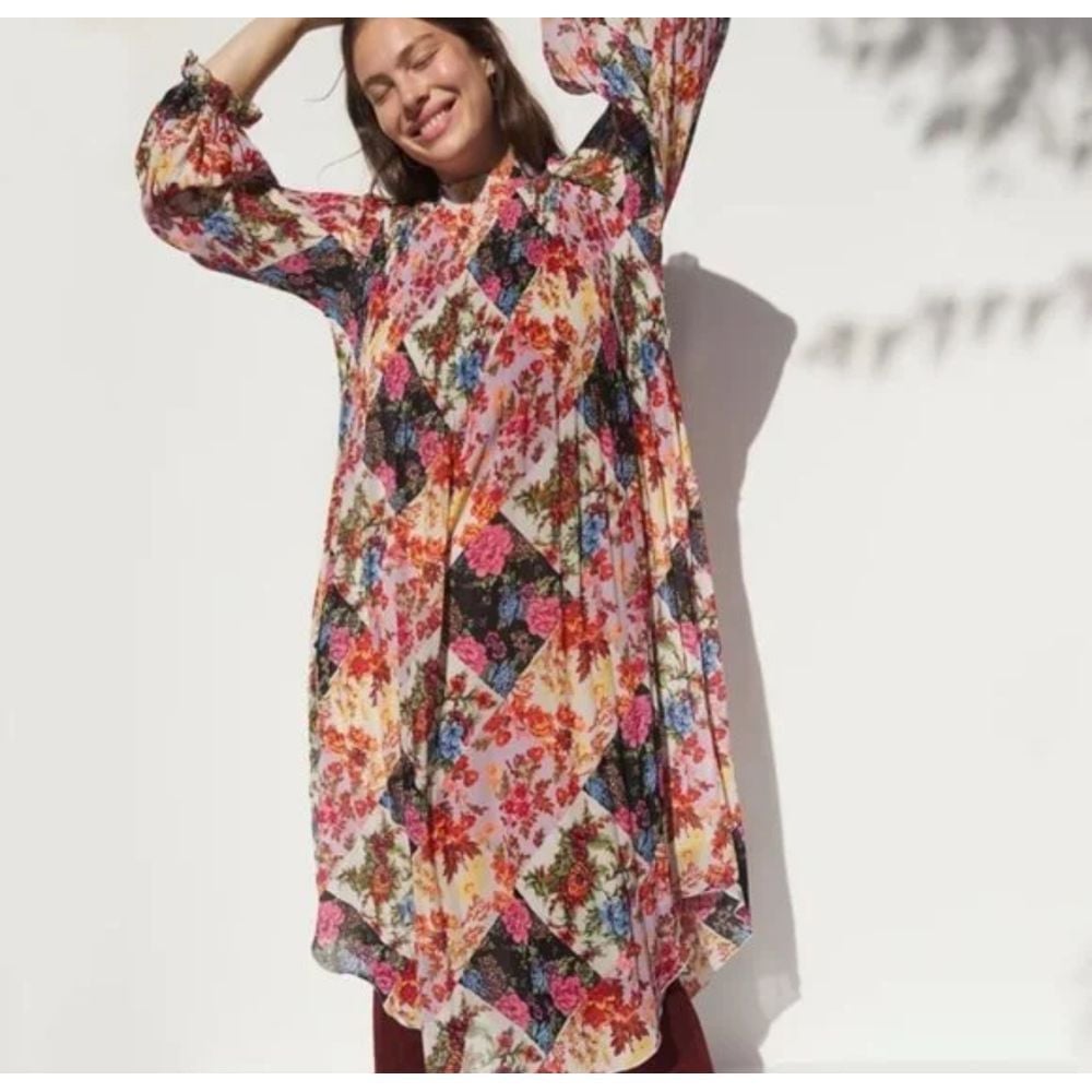Anthropologie Shara Pleated Print High-Neck Midi Dress Women's Size Large