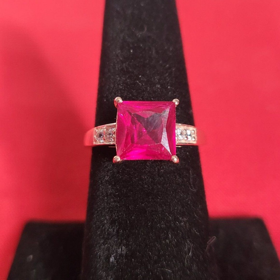 Red and White CZ Diamond 14K RG/Sterling Silver Ring