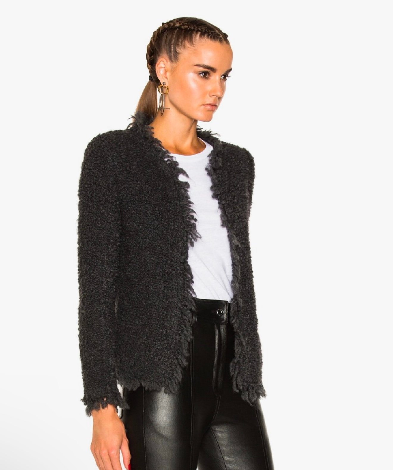 IRO Coffey Boucle Charcoal Grey Open Fringe Size 36/US 4 NWOT