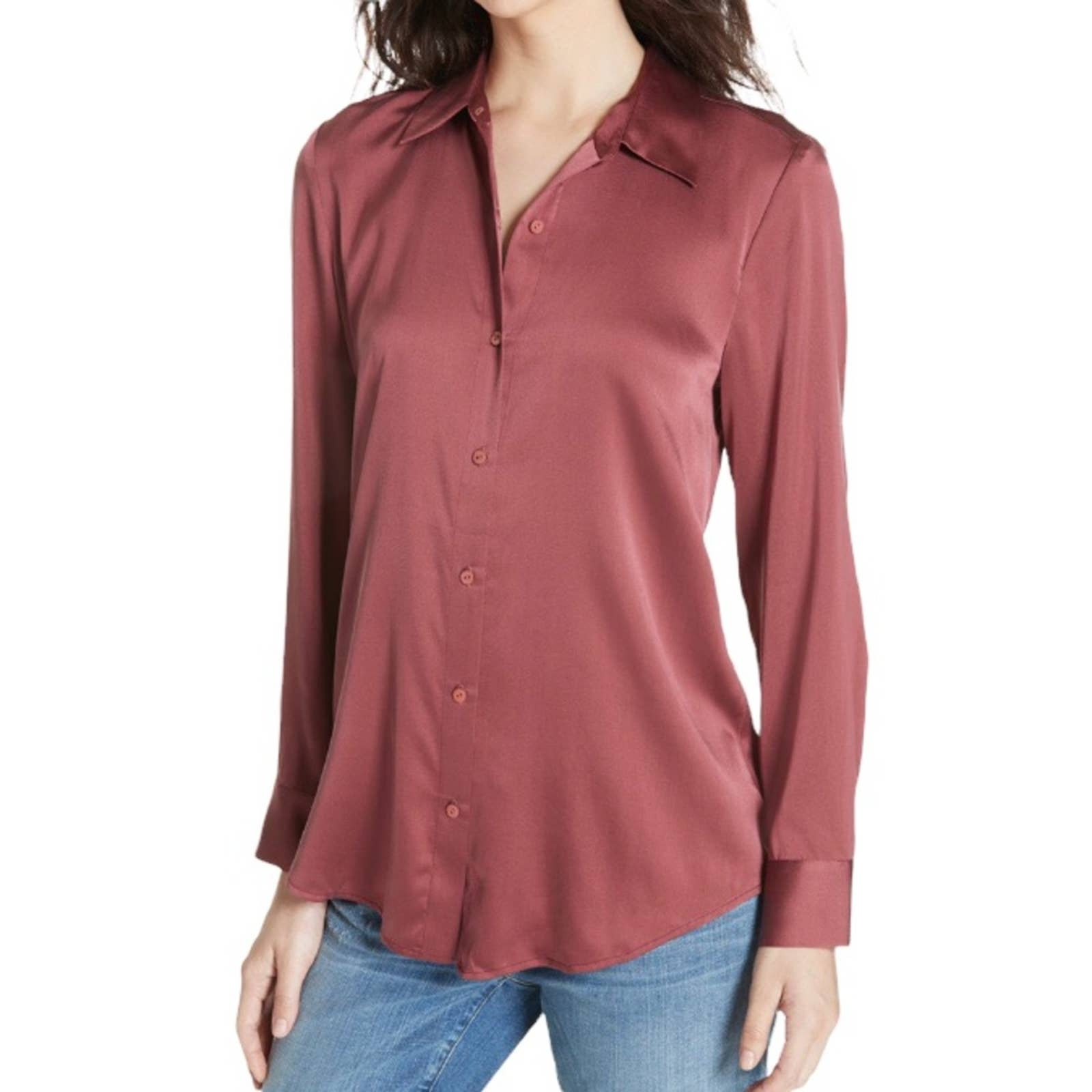 Eileen Fisher stretch silk charmeuse classic collared shirt - XS