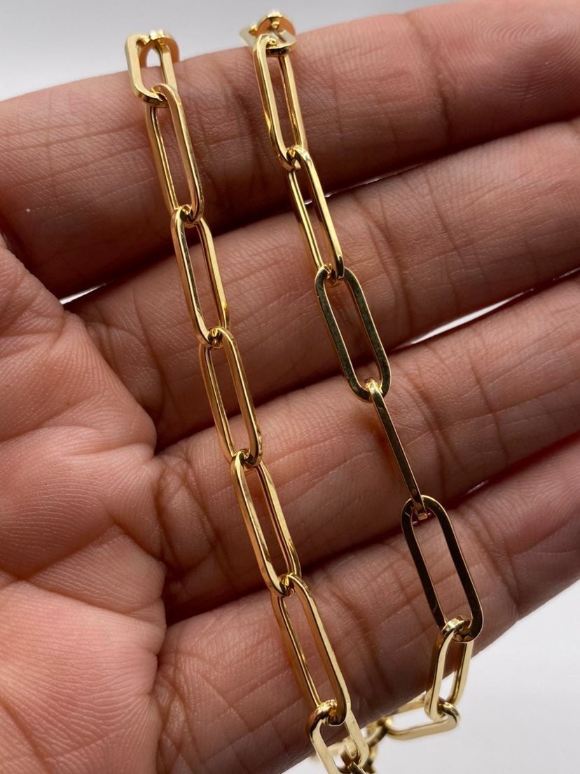 14K Gold Paper Clip Chain Necklace