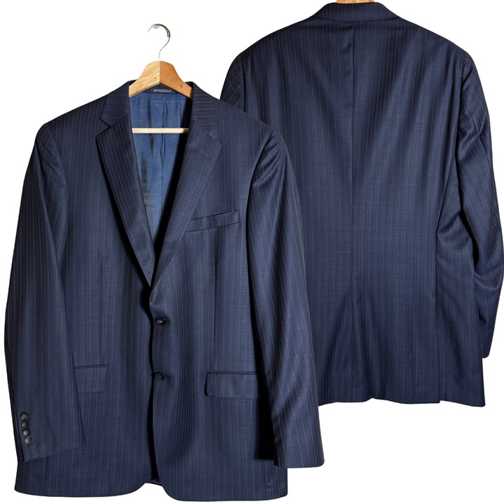 Hart Schaffner Marx Pinstripe Wool Sport Coat Dinner Jacket Blazer Mens 44L Navy