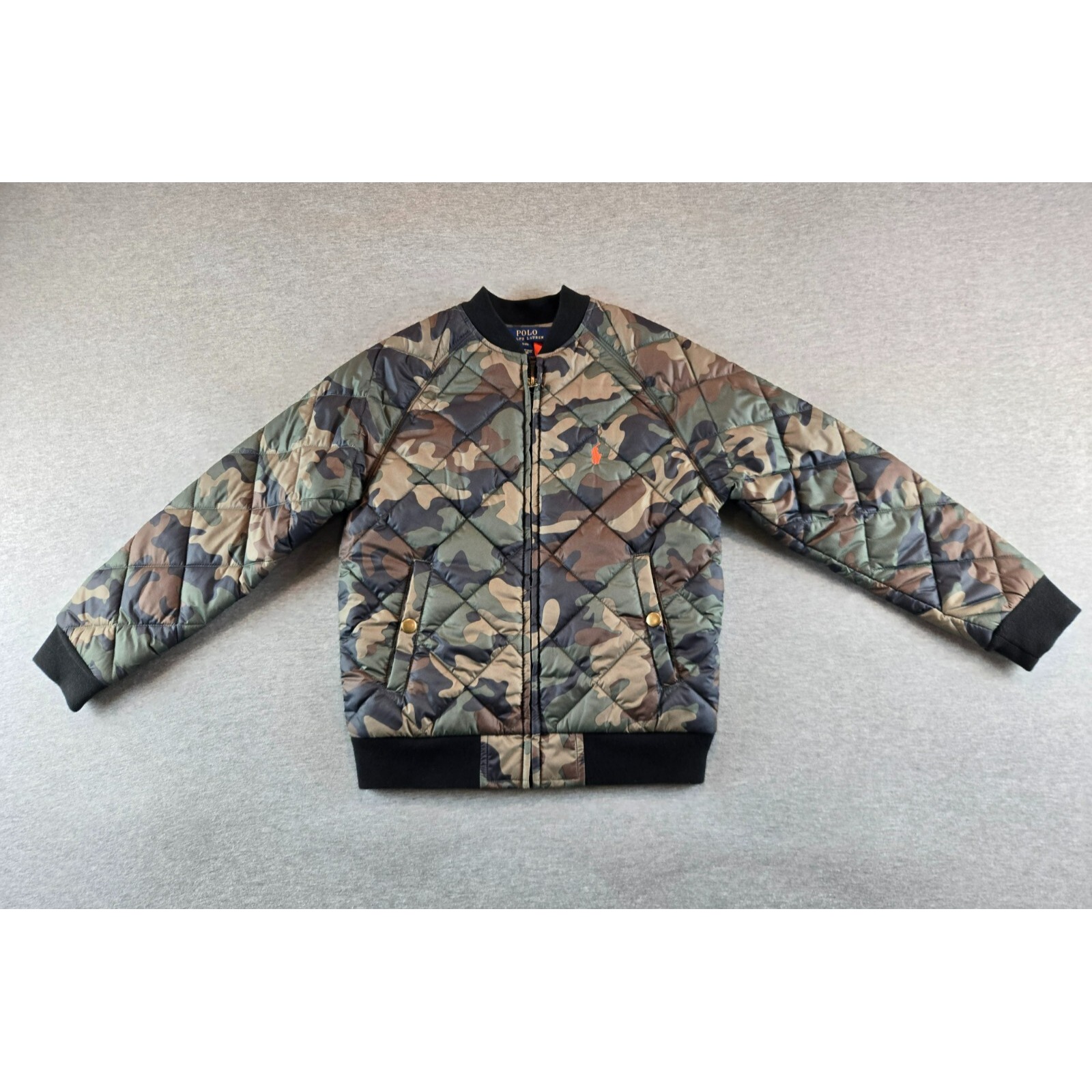 NWT Polo Ralph Lauren Boys S Green Multi Camo Quilted Puffer Snap Button Jacket