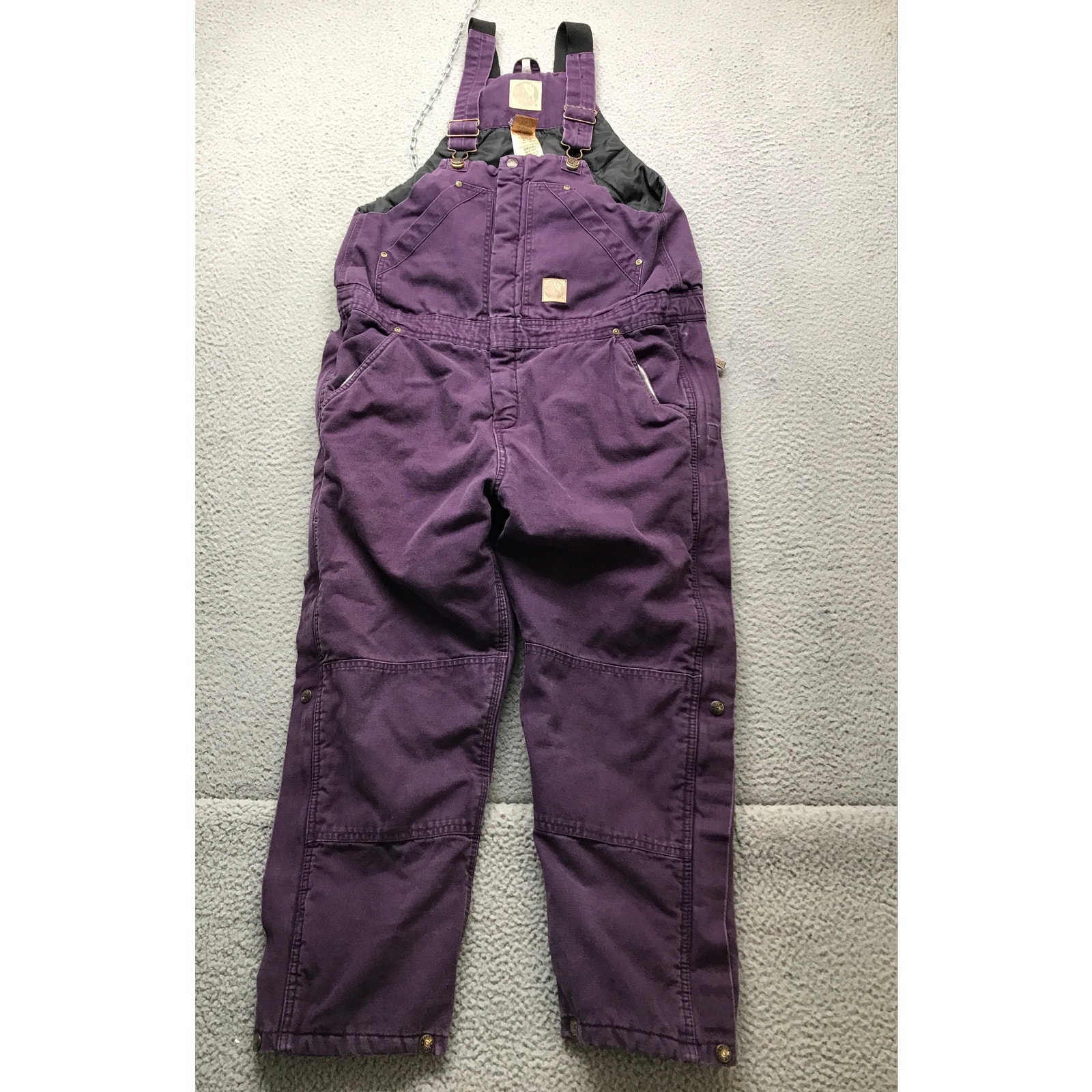Berne Quilted Lined Insulated Bib Overalls Pants Boys Large Embroidered Purple