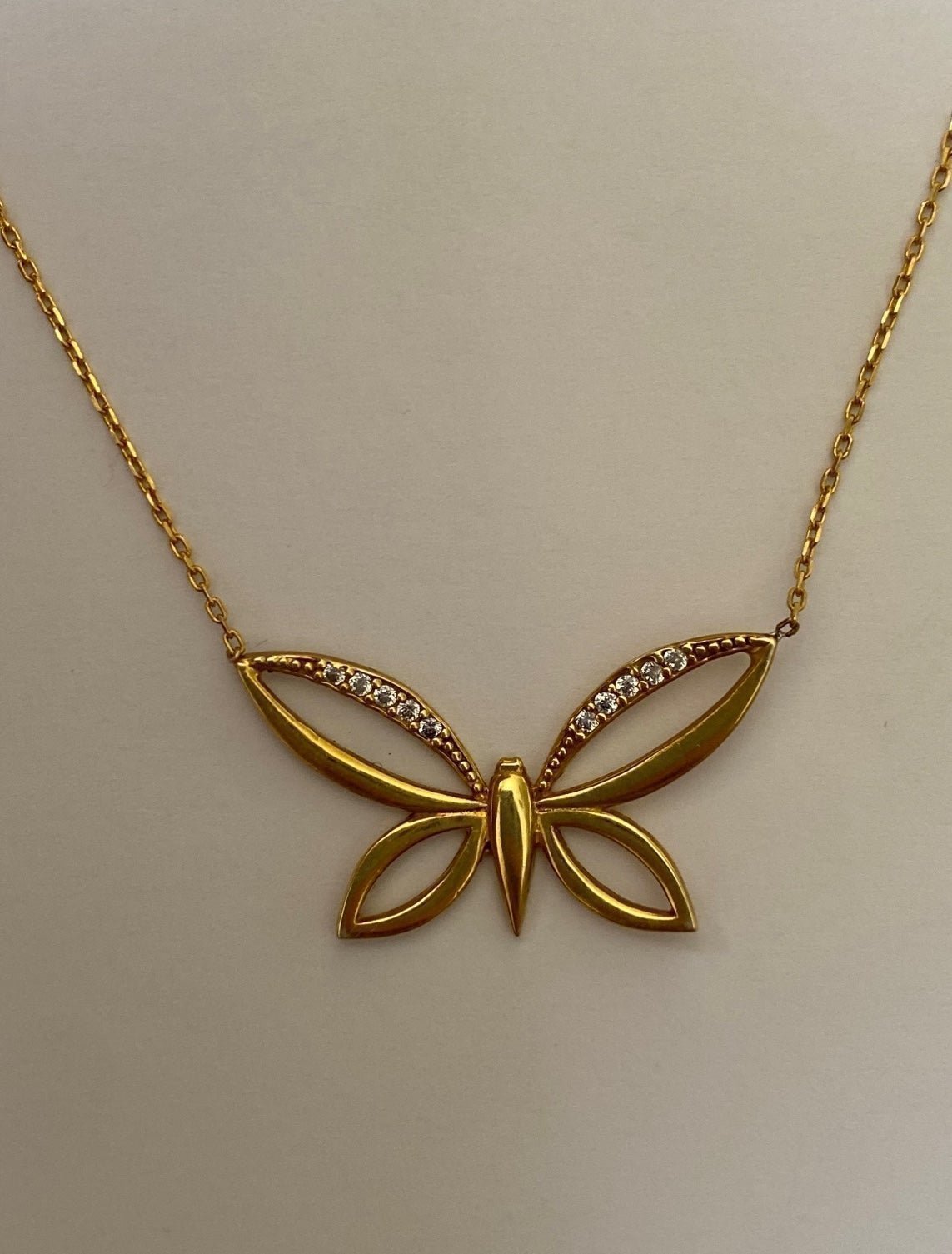 Butterfly necklace 925 silver cz stones 18k yellow gold plated