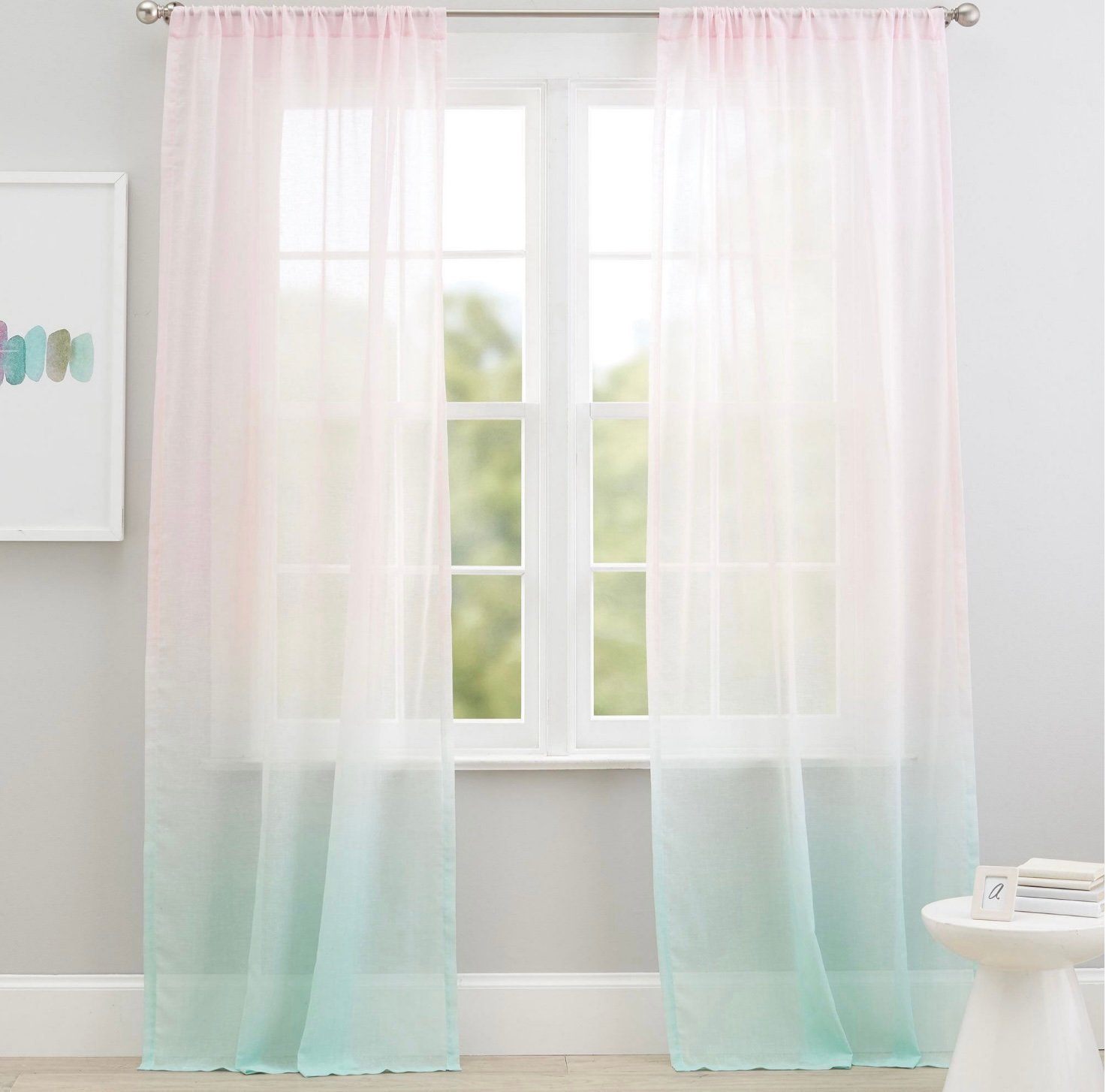 Pottery Barn Popsicle Sheer Curtains set of Two 44x96 *************Beautiful****