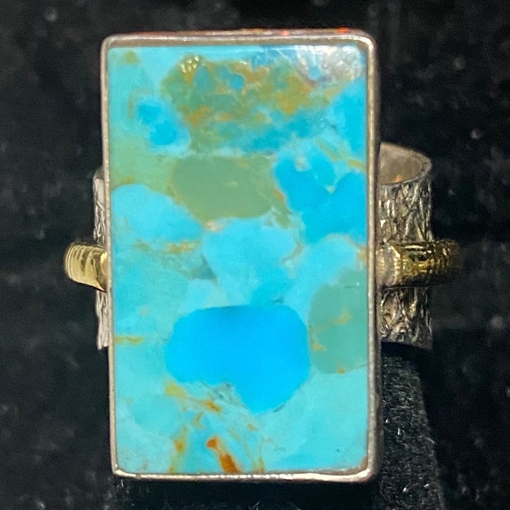 Ring Turquoise Size 5-1/2 20mm x 13mm Sterling Silver Stamped 925 Gold-Tone Acce