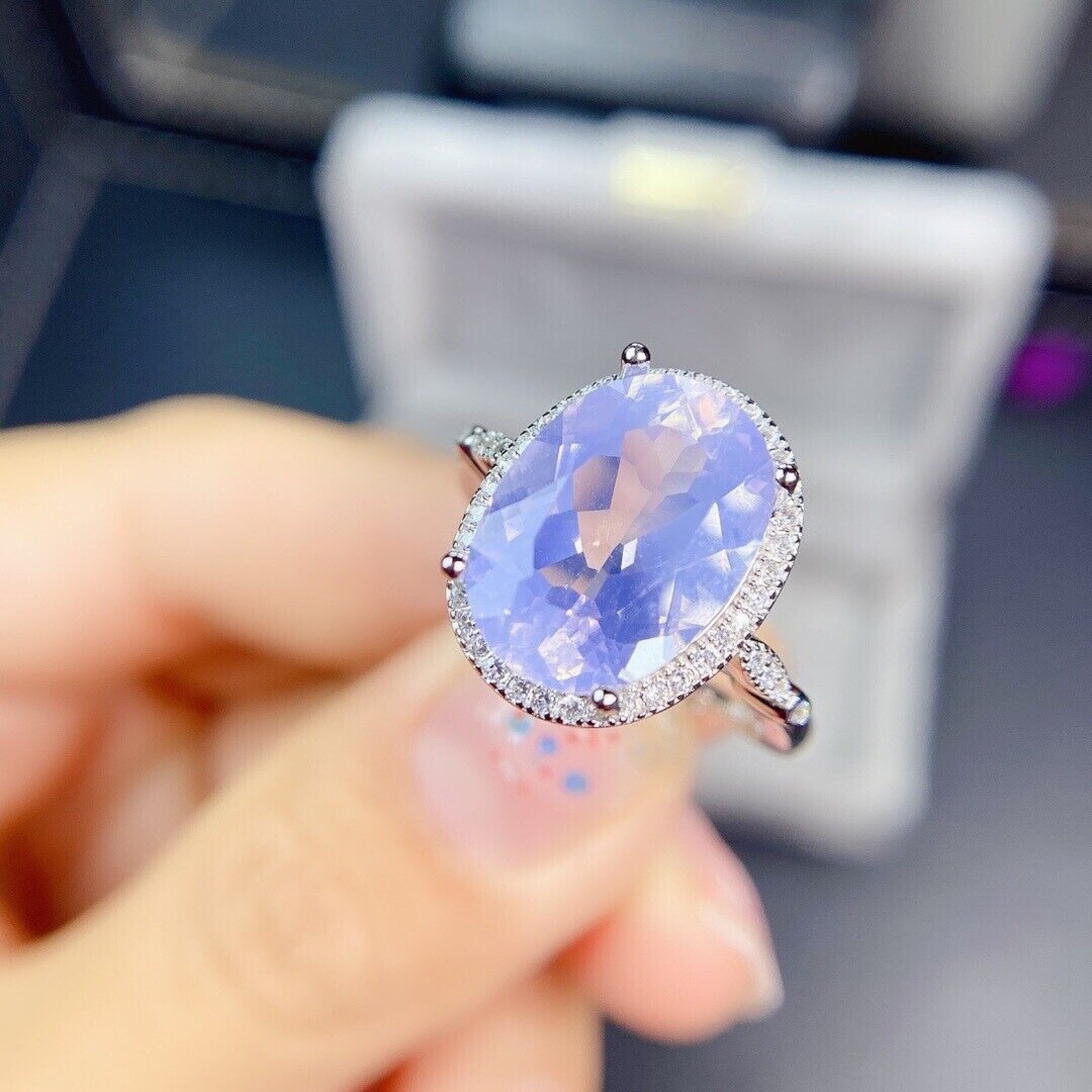 10x14 Lavender Amethyst Ring, Oval Cut Large Amethyst Ring Lavender Purple