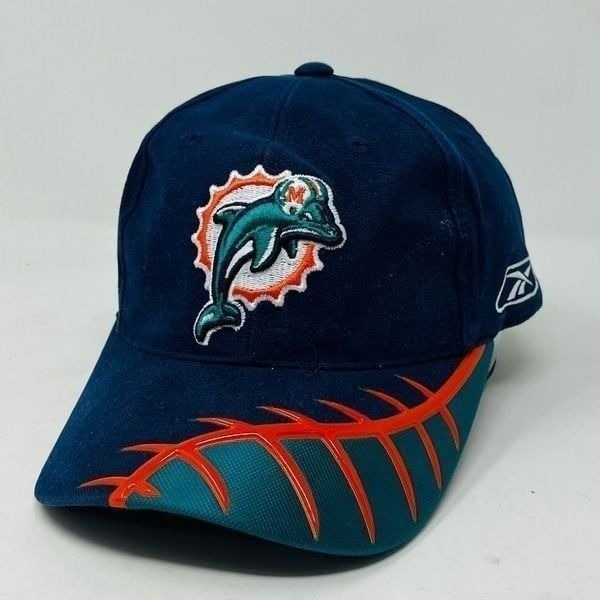 Vintage Miami Dolphins Hat Cap Velcro Strap Reebok Navy Blue NFL Football Mens