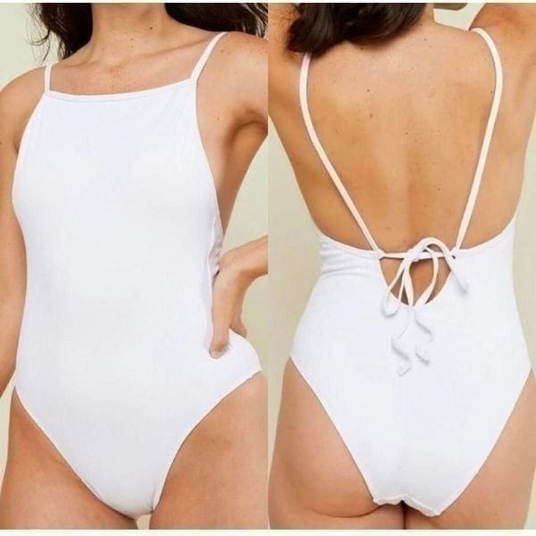 Andie THE PALOMA RIB White One Piece Adjustable Straps Padded Swimming Suit SZ