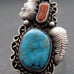 Vintage Navajo Turquoise and coral Sterling ring size 8