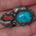 Vintage Navajo Turquoise and coral Sterling ring size 8