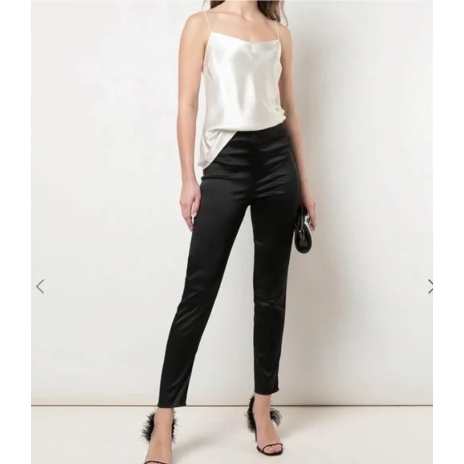L'Agence Arrow Pants Black Satin High Rise Ankle Sz 2 Women's