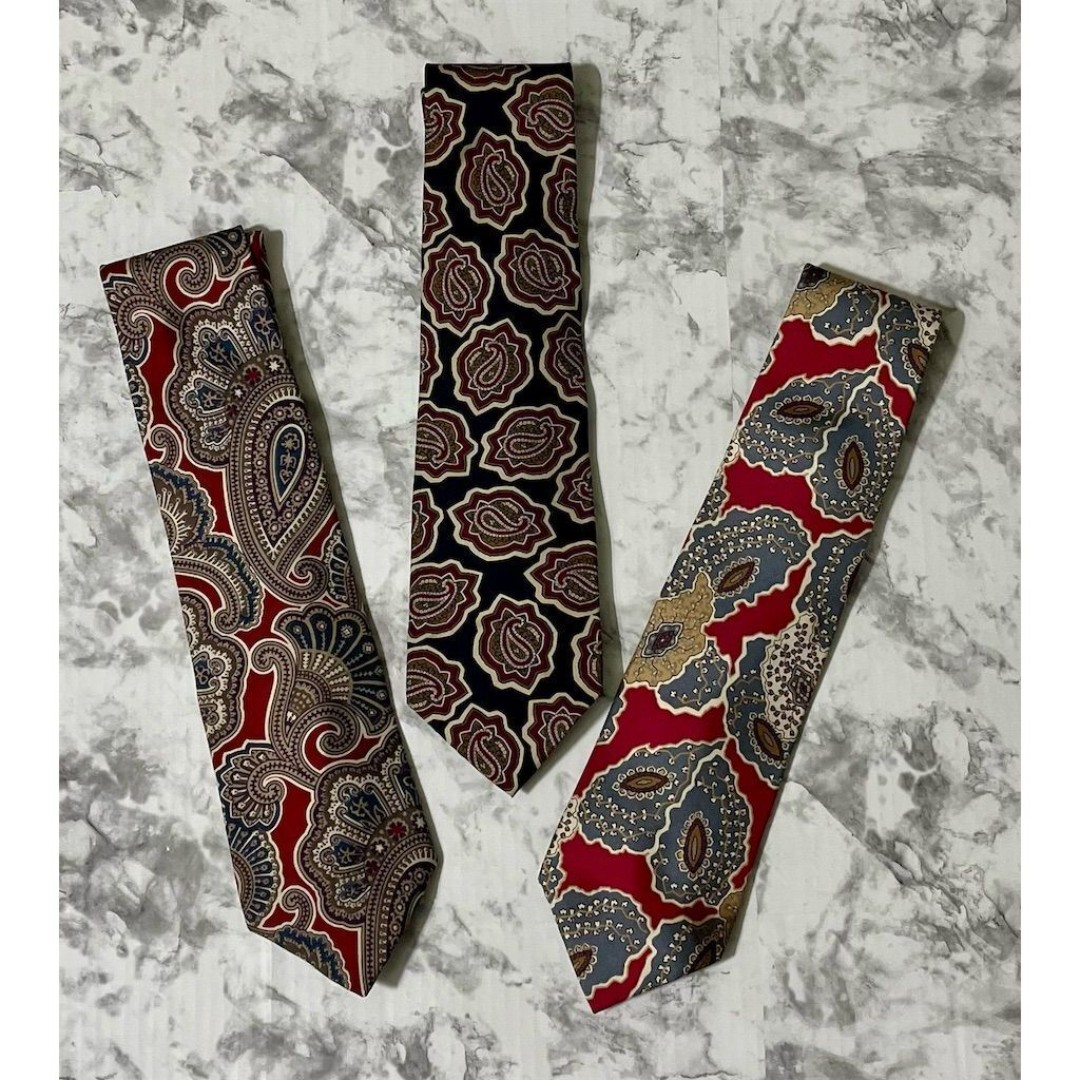3 Christian Dior Vintage Silk Ties Reds & Blue Paisley Mens Designer Luxury USA