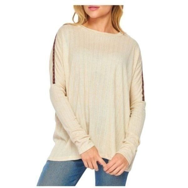 BlueGrey Woven Trim Dolman Sweatshirt Size Small Medium NWOT 88 MSRP