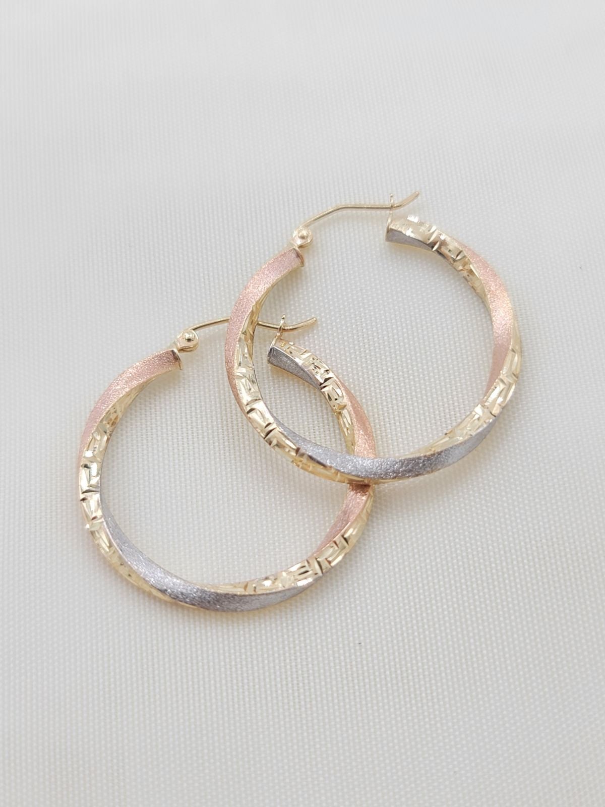 Solid 14k Gold Tri-color Twisted Hoop Earrings