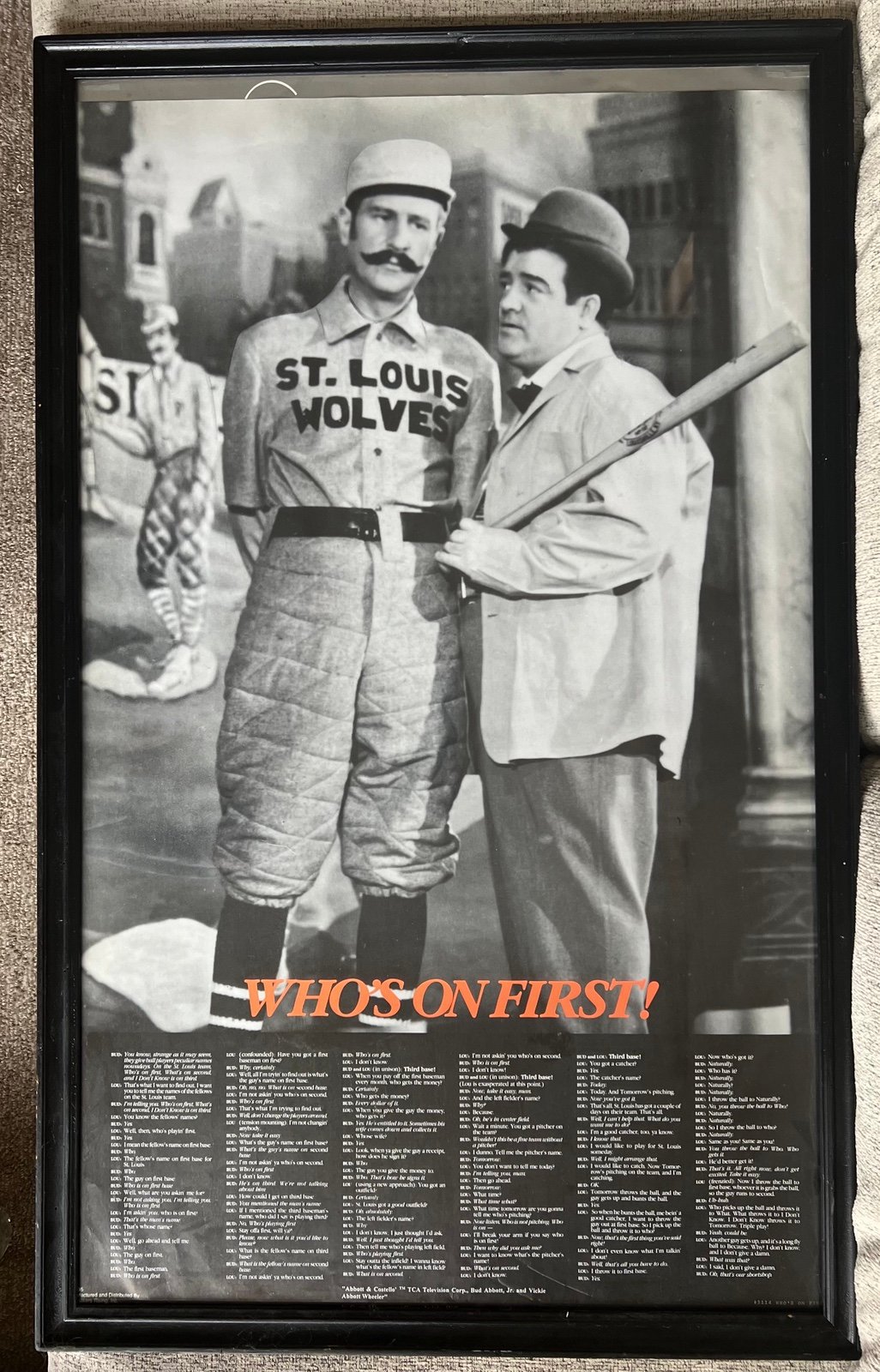 MLB Who’s On First! Abbott & Costello Vintage 1995 Framed Poster 22.5 X 34