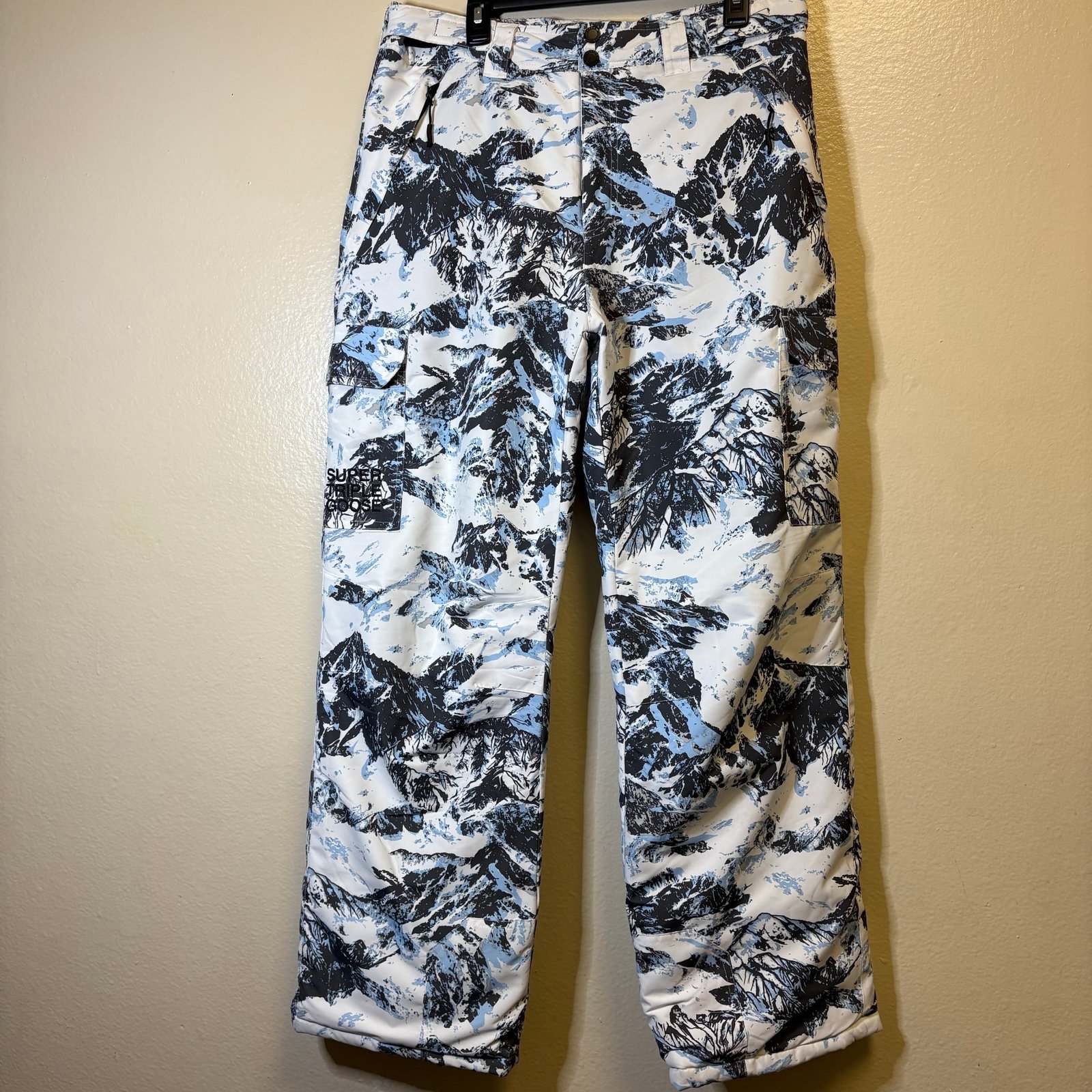 Super Triple Goose Snow Pants Large Mens Ski/Snowboard Blue White Mountain 36x32