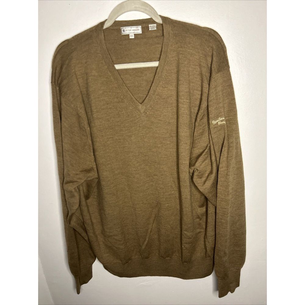 Peter Millar Men's Size XXL Silk Wool Blend V-Neck Golf Sweater Brown