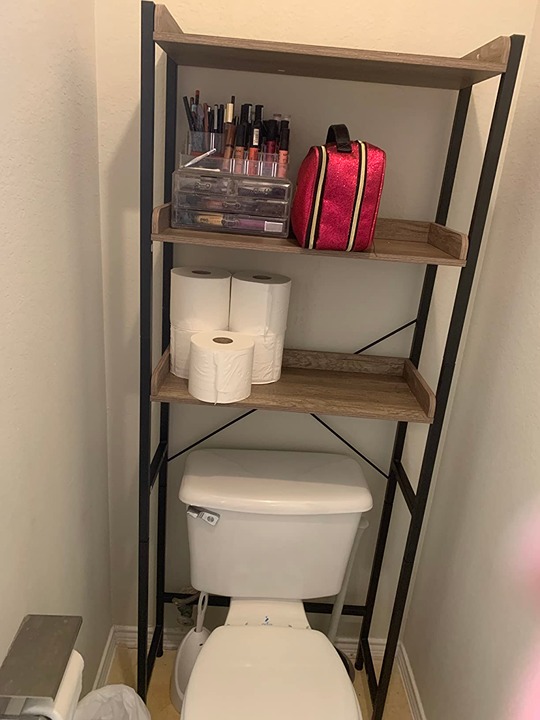 NEW 3-Tier Over-the-Toilet Storage with Metal Construction and Wooden Open Shel