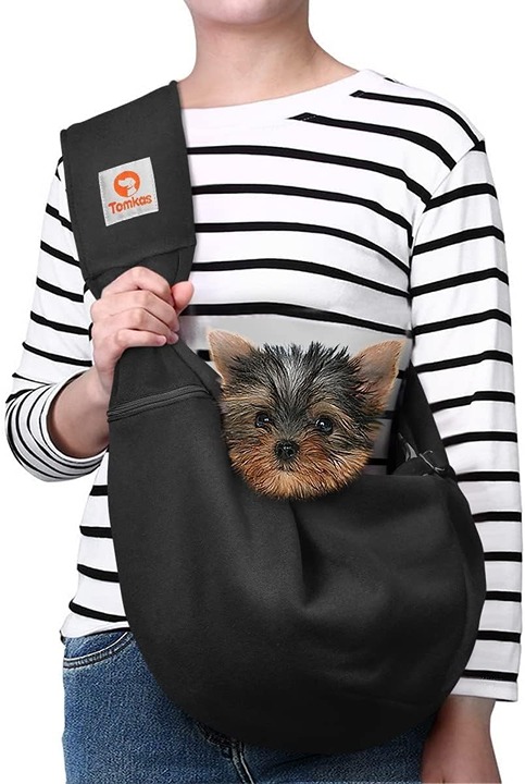 Small Dog Sling Carrier - Adjustable Strap & Zip Pocket