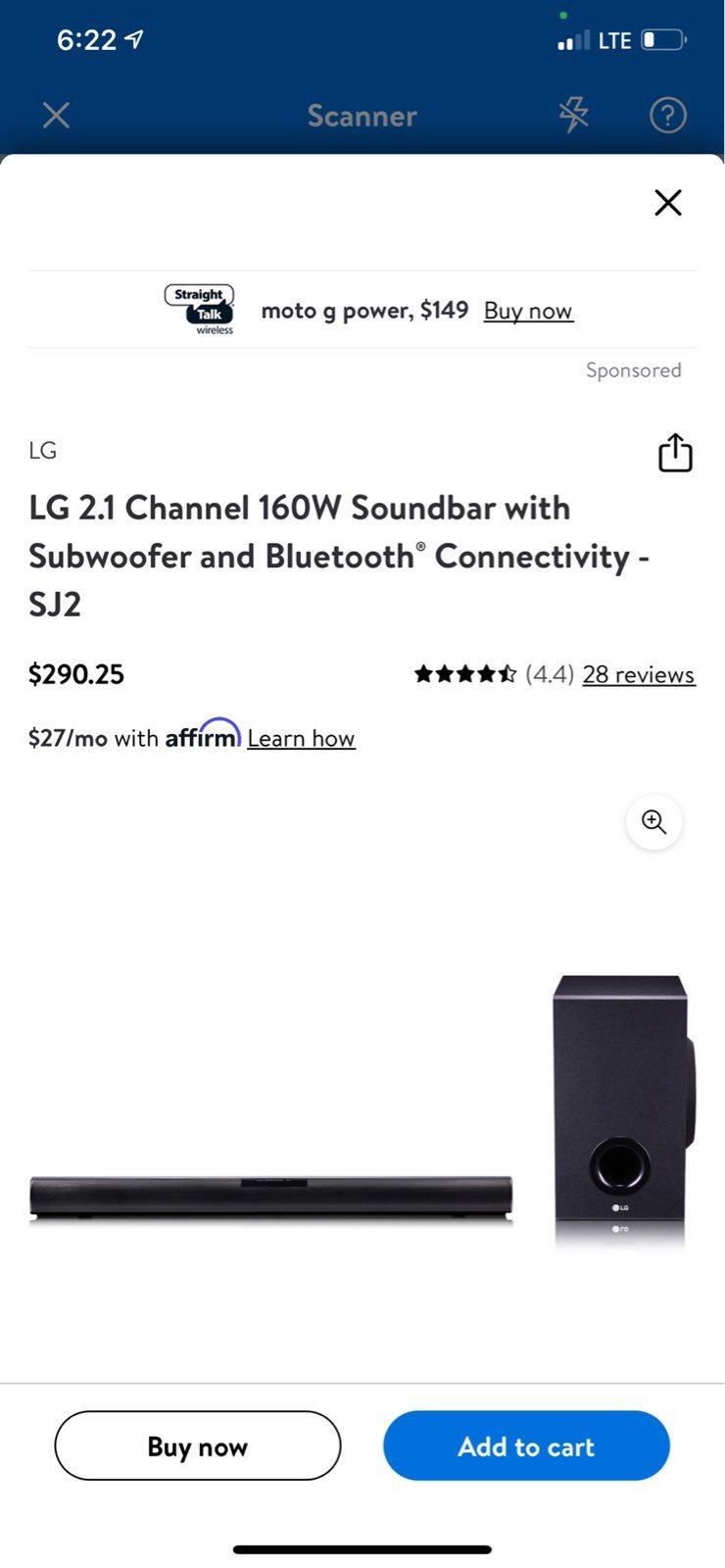 Lg sound bar with wireless subwoofer