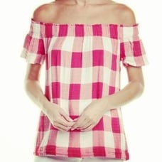 Anthro Cloth & Stone Plaid Off The Shoulder Top Sm