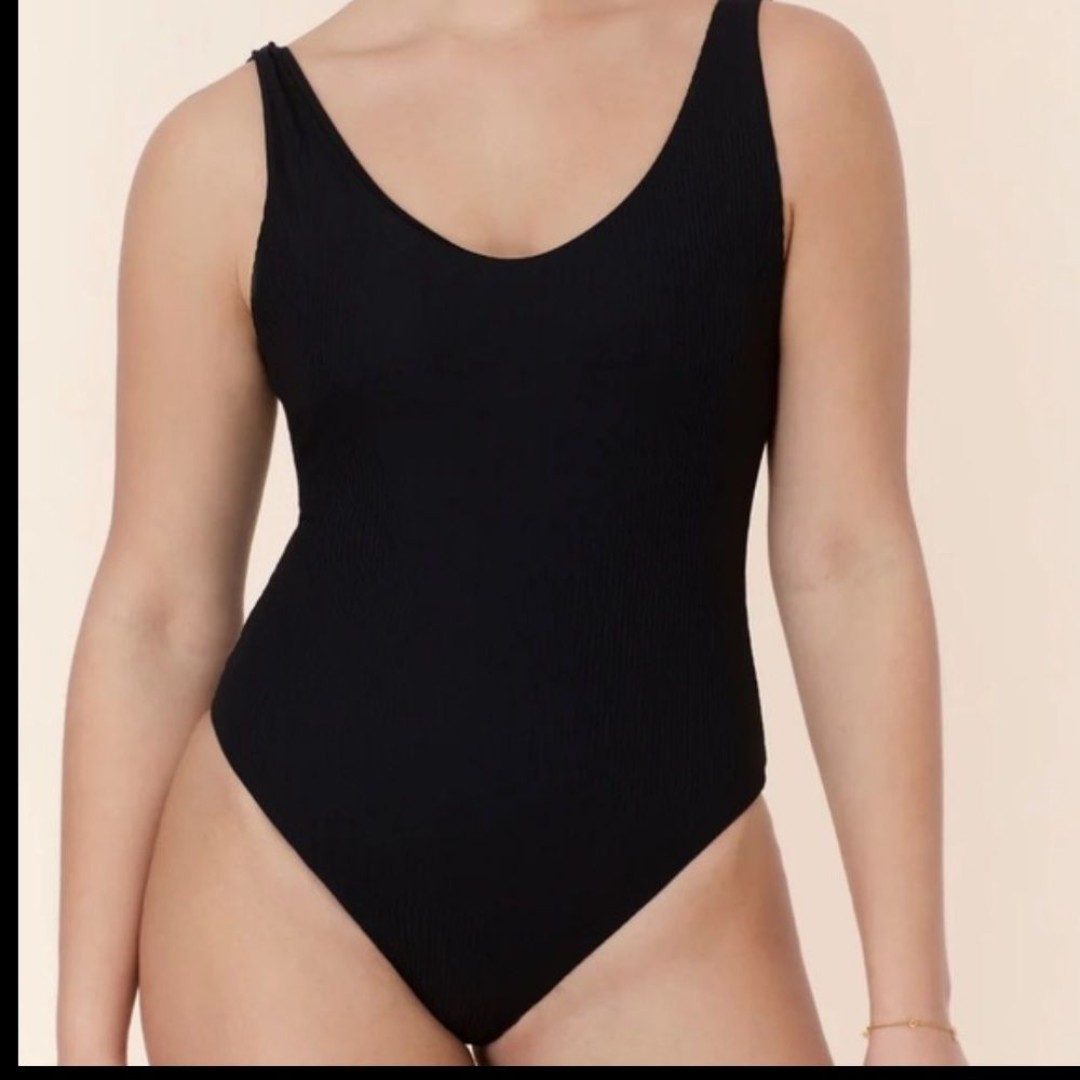 Andie The Ibiza One Piece Rib Swimsuit Black size L NWT