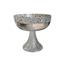 Vintage Pedestal Fruit Bowl with Cut Glass Rim and Base