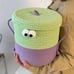 Cartoon round storage bucket, woven storage basket with lid