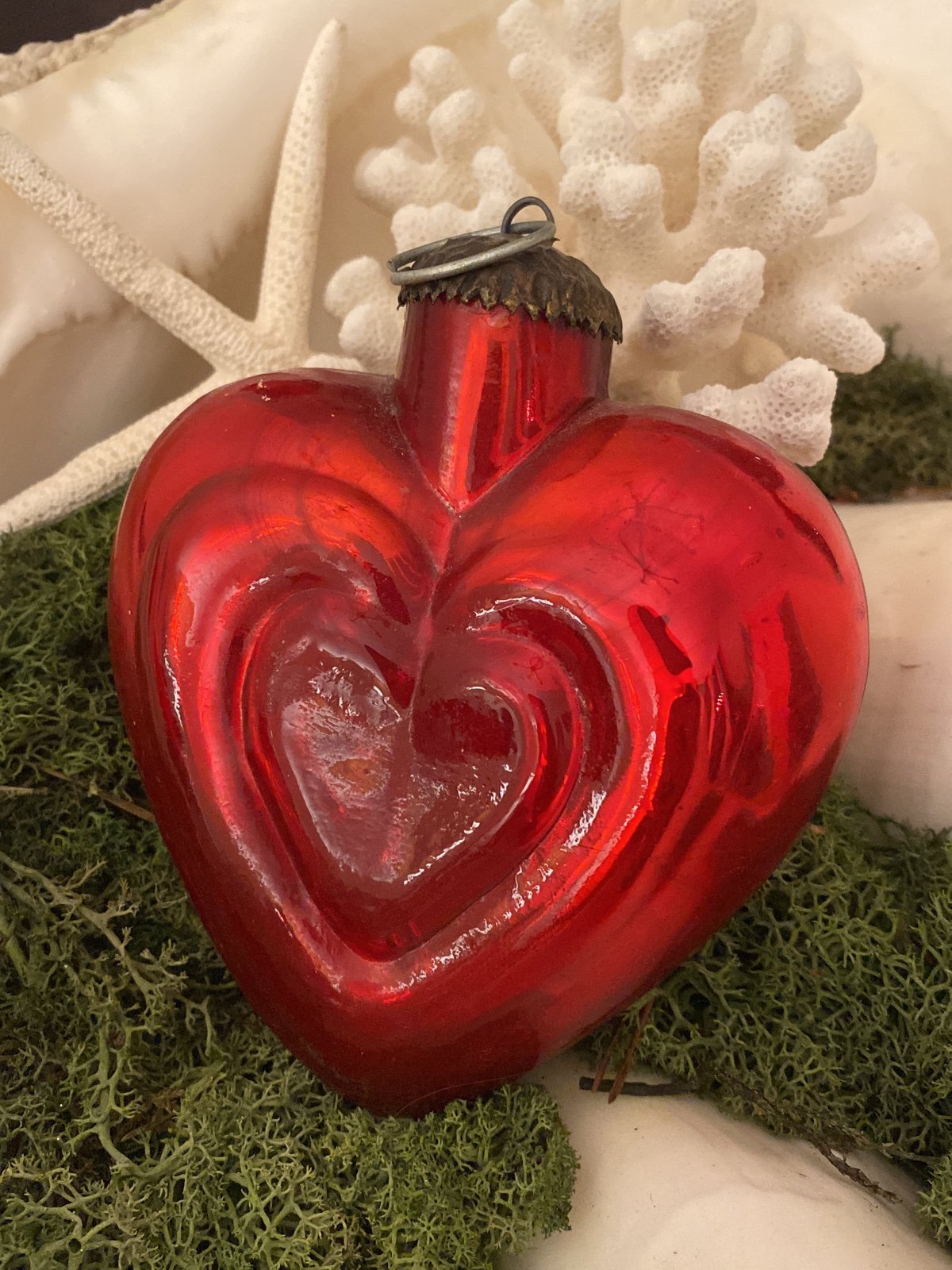 Vintage Kugel Style Mercury Glass Heart Ornament Valentines Day