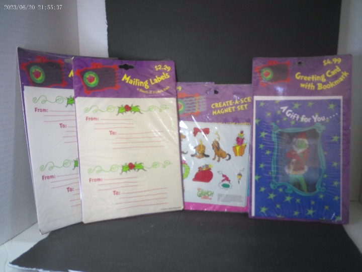 How Grinch Stole Christmas! Bookmark, Mailing Labels, & Magnets-NIP